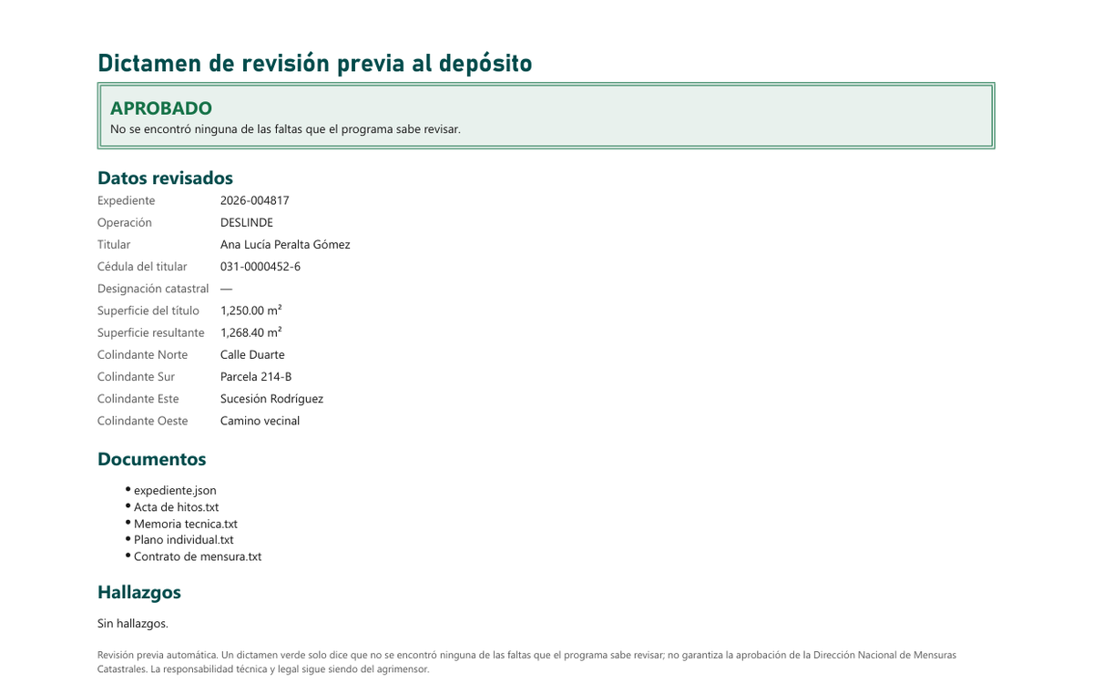 Dictamen en PDF de un expediente de ejemplo